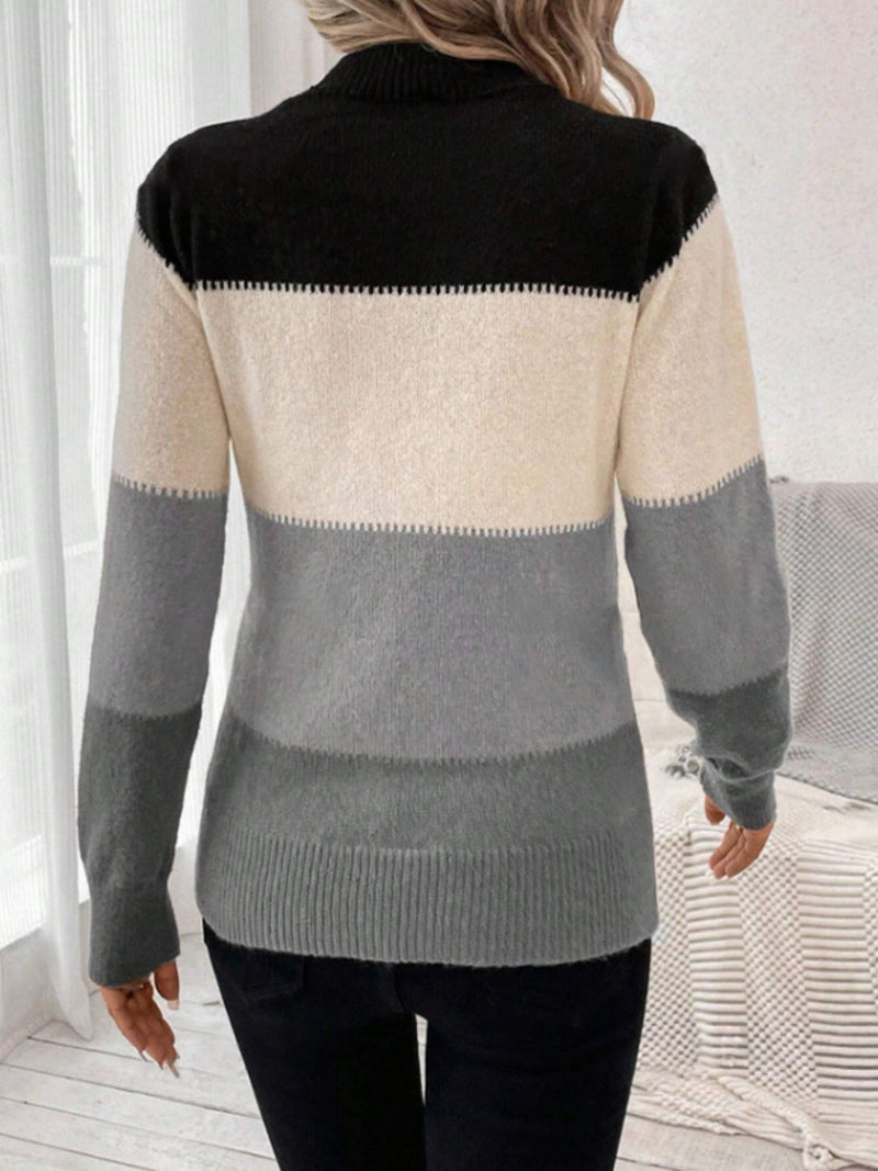 6 COLORS Color Block Mock Neck Long Sleeve Sweater