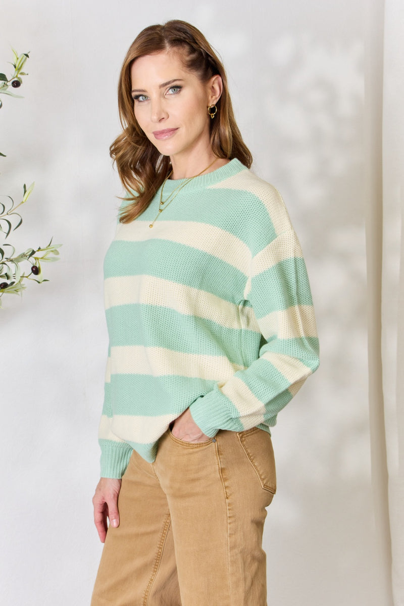 Sew In Love  Contrast Striped Round Neck Sweater