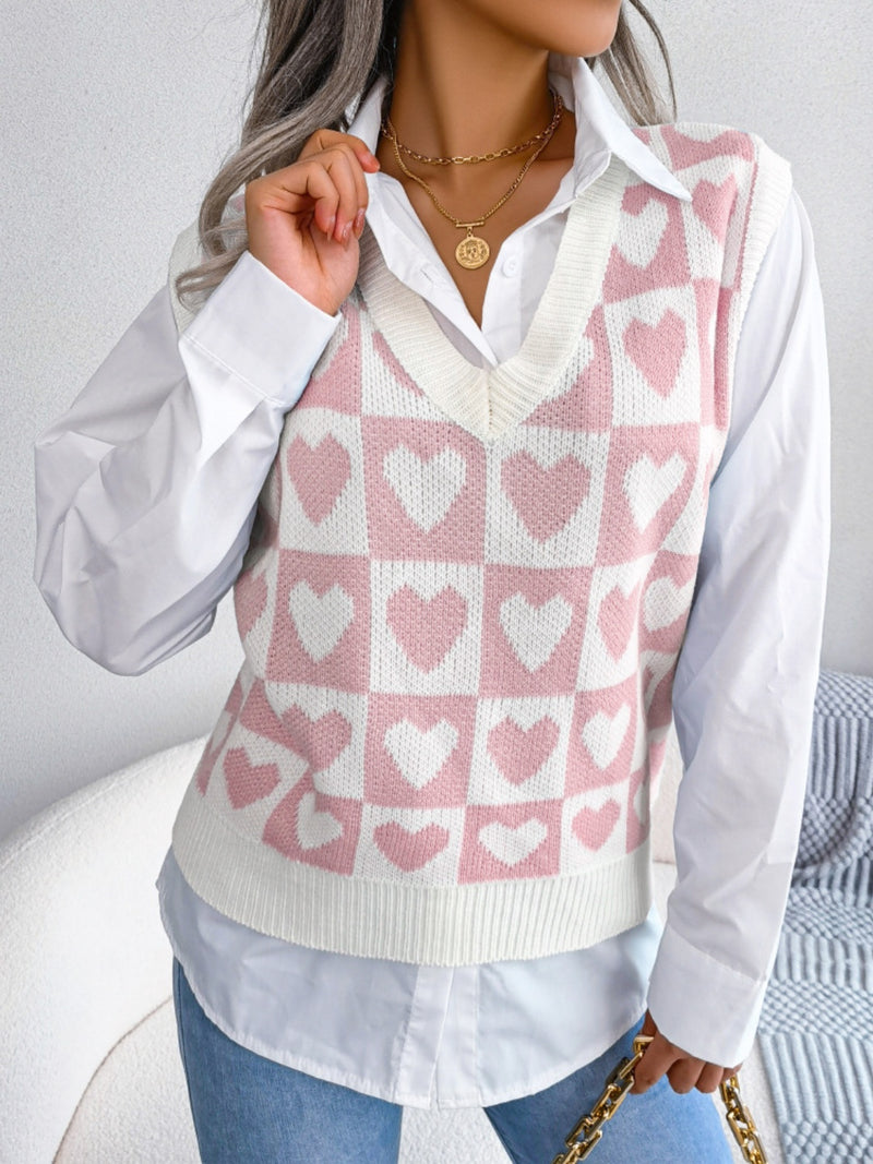 3 COLORS - Heart V-Neck Sweater Vest