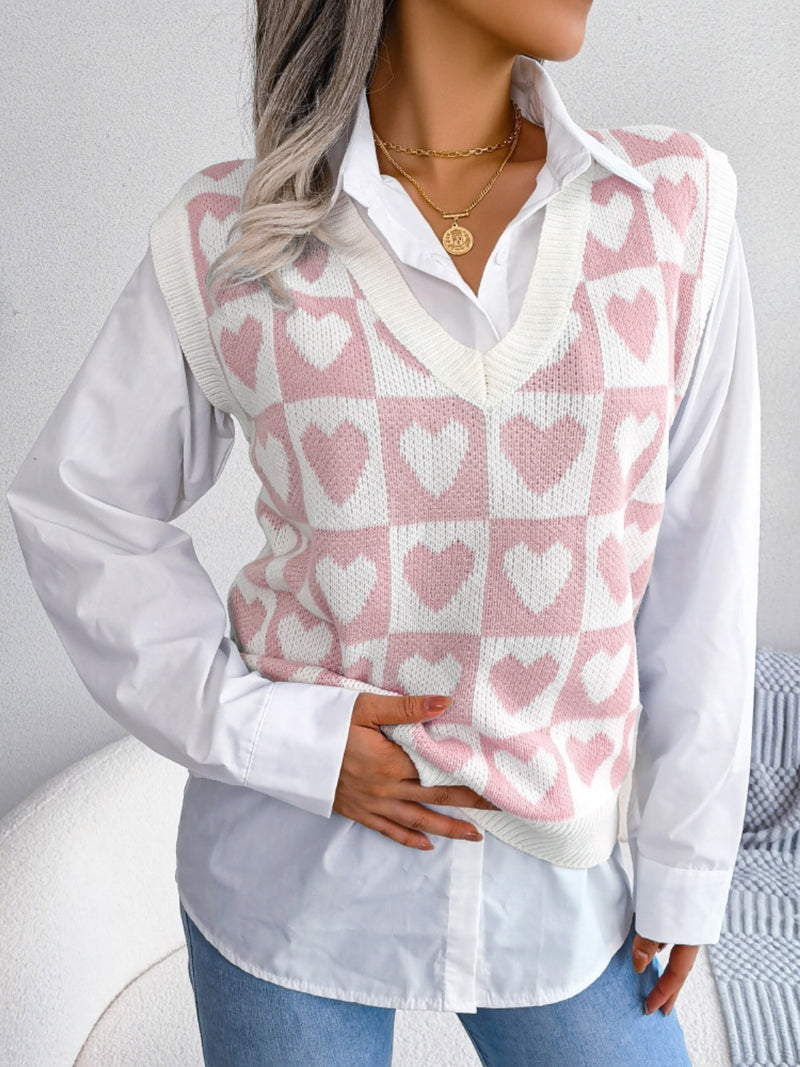 3 COLORS - Heart V-Neck Sweater Vest