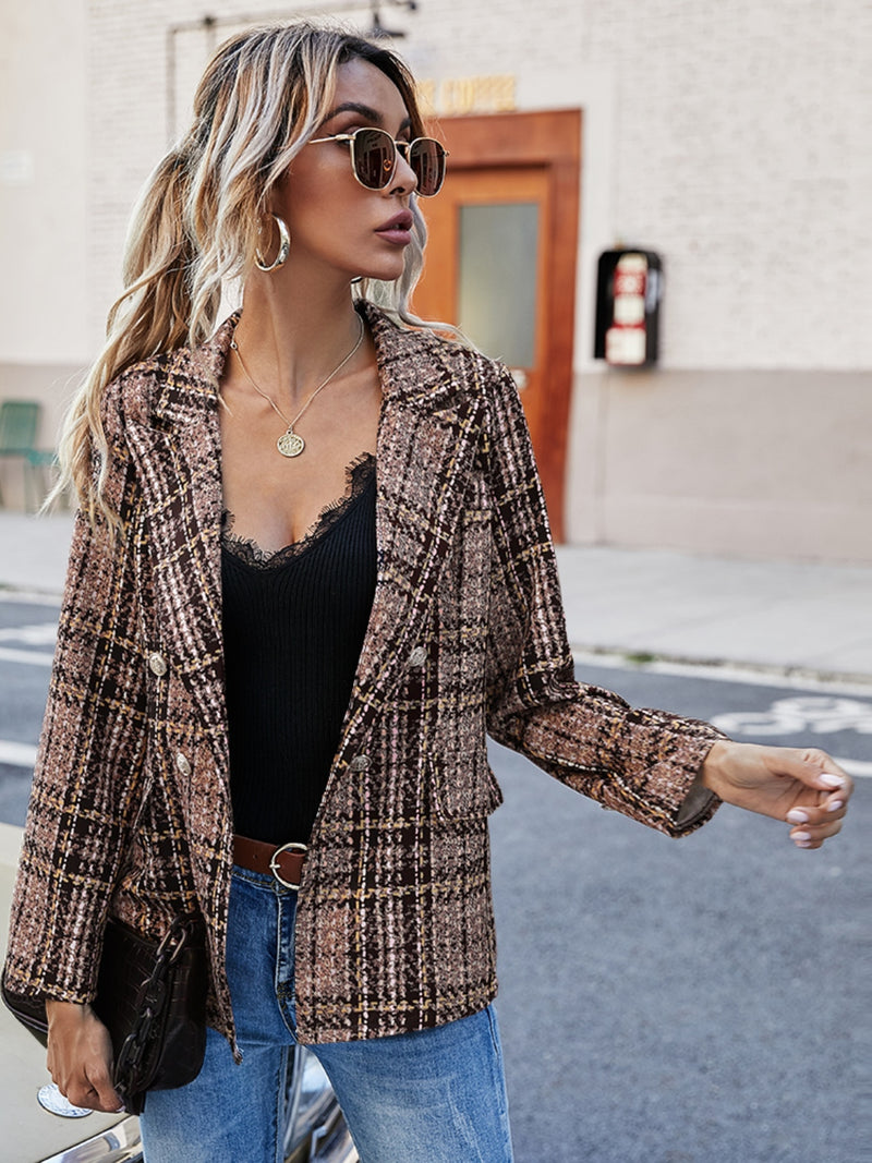 In Session Plaid Lapel Collar Blazer