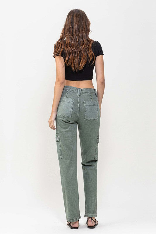 Vervet Mid Rise Straight Jeans with Cargo Pocket Detail