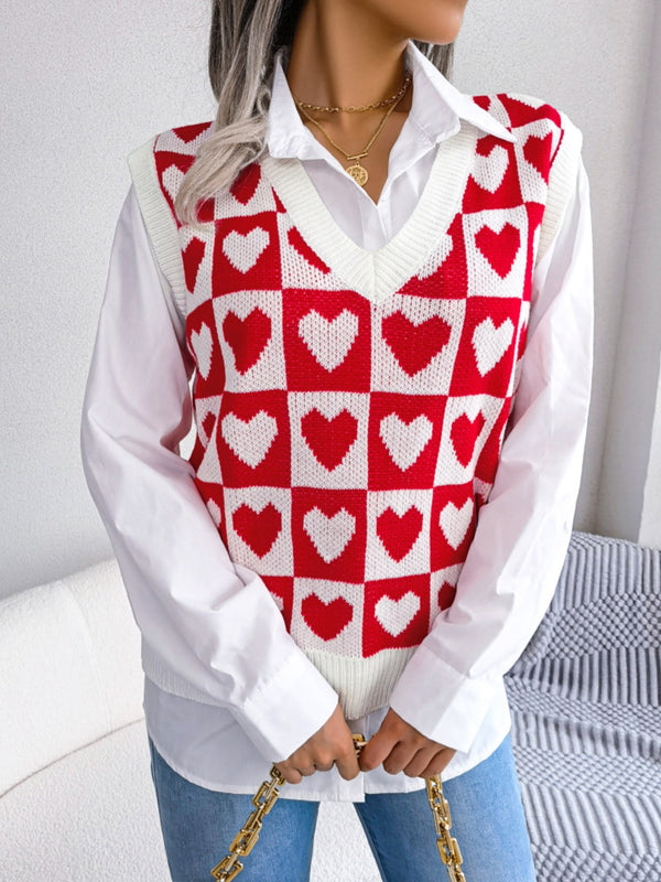 3 COLORS - Heart V-Neck Sweater Vest