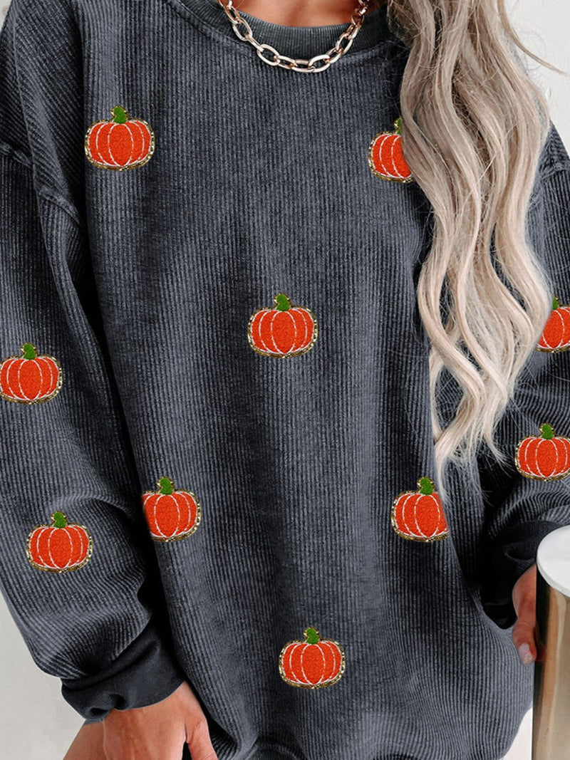 2 COLORS - Pumpkin Round Neck Long Sleeve Sweatshirt