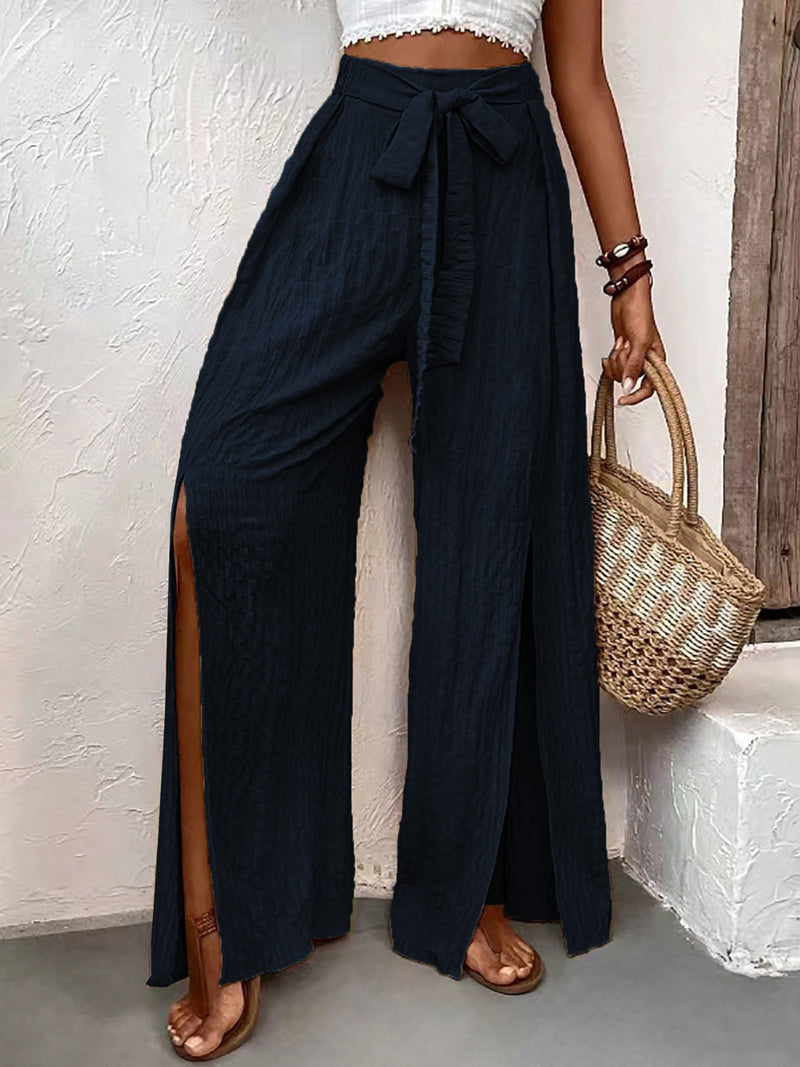 * 2 COLORS* Must Have Tied Slit Wide Leg Pants