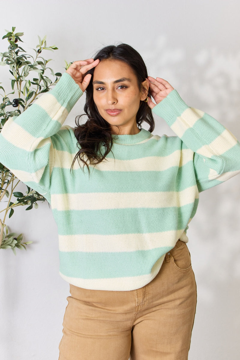 Sew In Love  Contrast Striped Round Neck Sweater