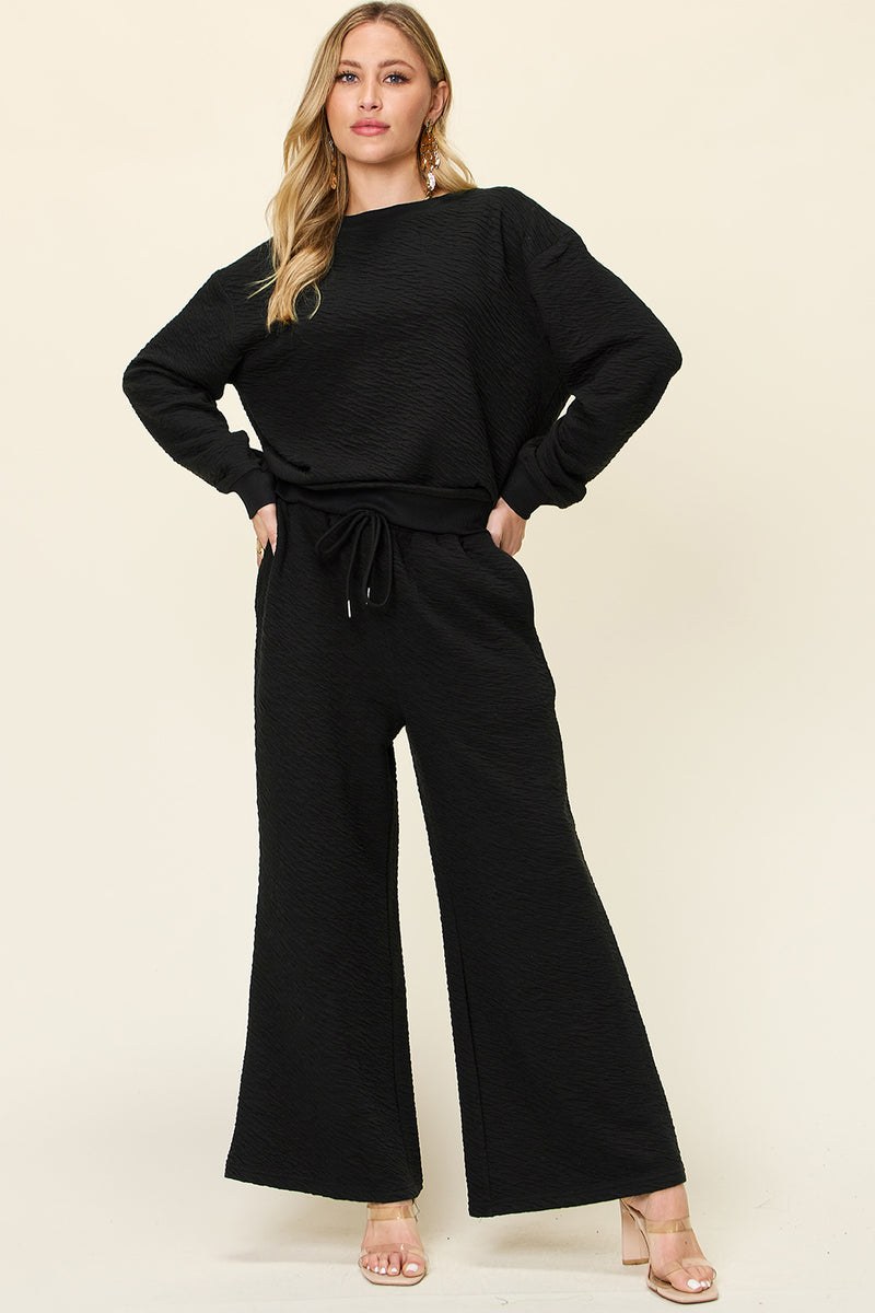 Paper Grading Textured Long Sleeve Top and Pants Set