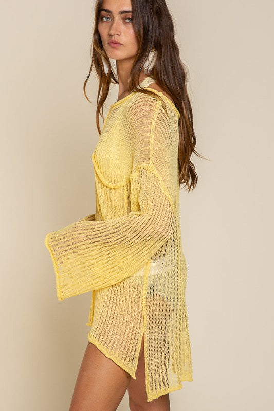 POL Loose Fit See-through Boat Neck Sweater