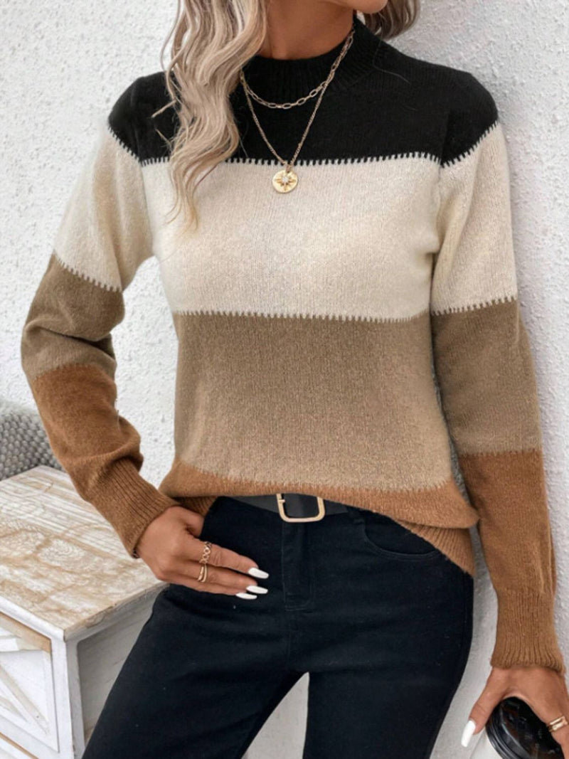 6 COLORS Color Block Mock Neck Long Sleeve Sweater