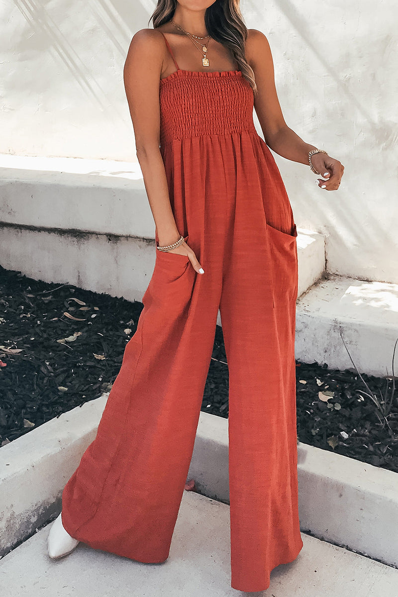 *5 COLORS* Smocked Spaghetti Strap Wide Leg Jumpsuit