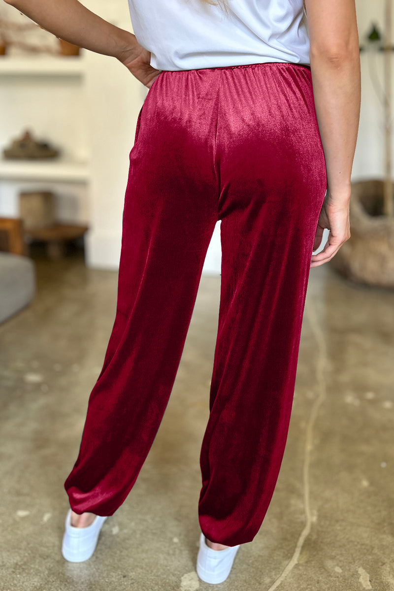 9 COLORS Velvet Pocketed Elastic Waist Joggers