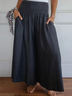 3 COLORS - Smocked Wide Leg Pants with Pockets