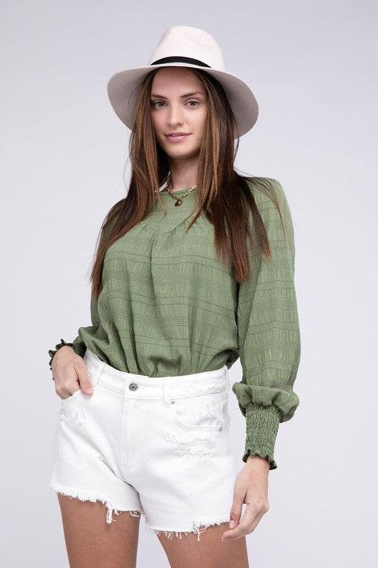 Textured Shirred Yoke Top