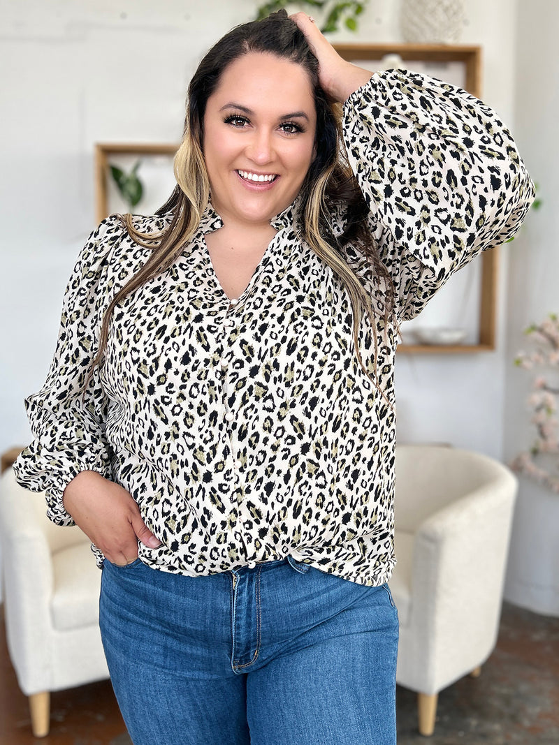 Double Take Leopard Long Sleeve Blouse