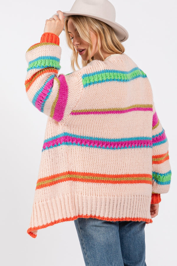 Rainbow Striped Open Front Knit Cardigan