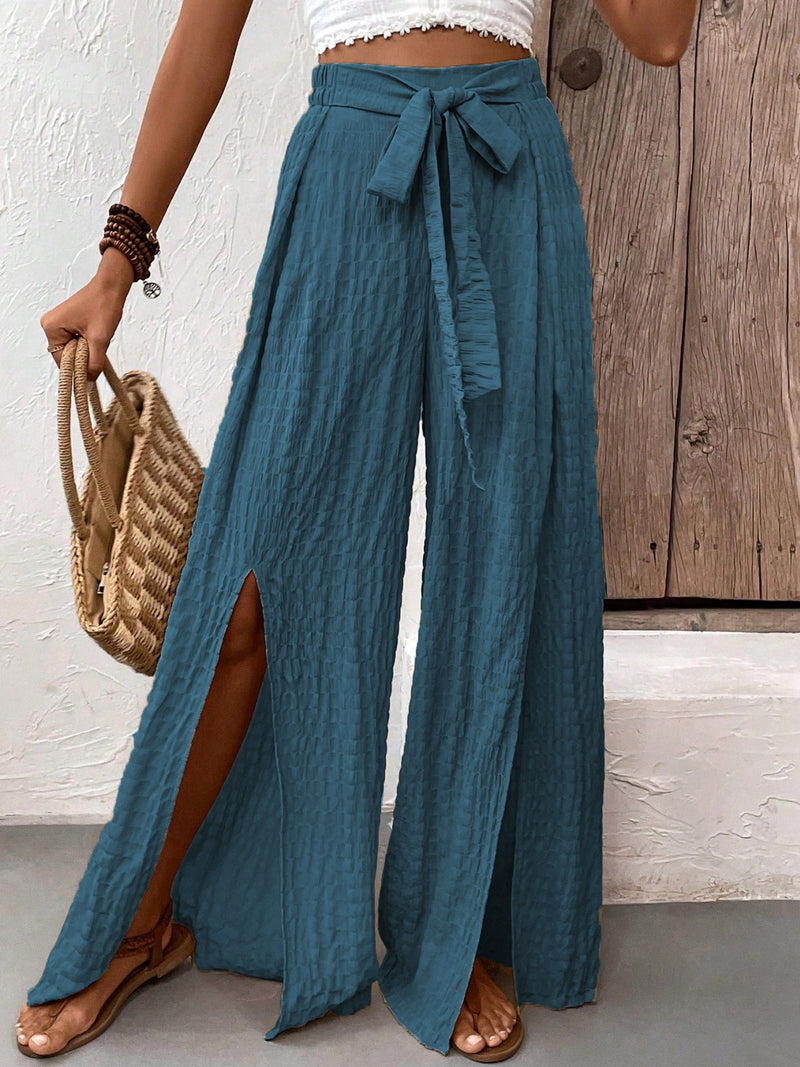 * 2 COLORS* Must Have Tied Slit Wide Leg Pants