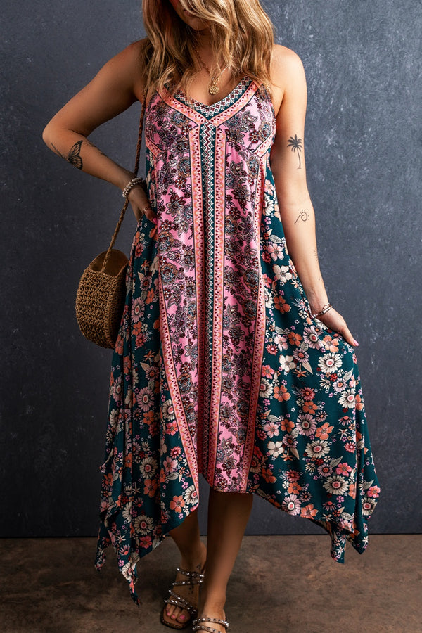 Boho Printed V-Neck Midi Cami Dress