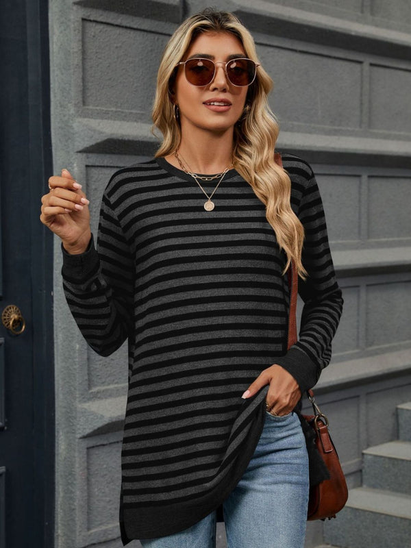 *8 COLORS* Striped Round Neck Long Sleeve Top