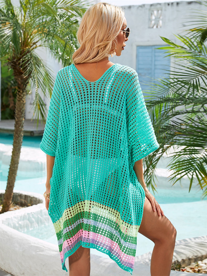 * 4 COLORS* Slit Openwork V-Neck Half Sleeve Cover-Up