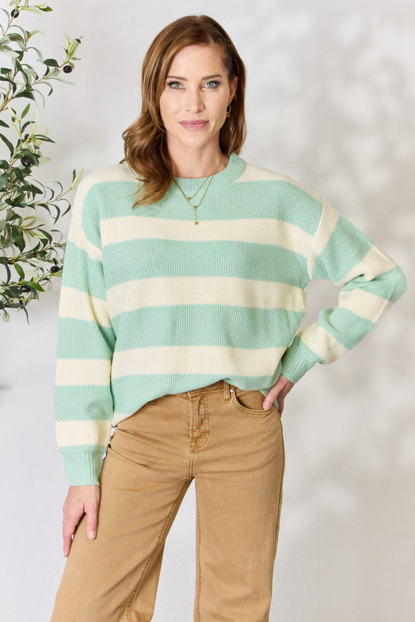 Sew In Love  Contrast Striped Round Neck Sweater