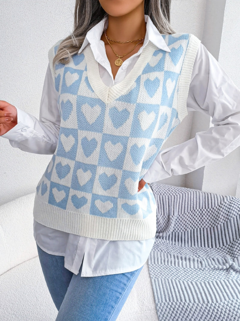 3 COLORS - Heart V-Neck Sweater Vest