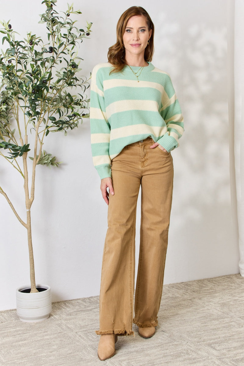 Sew In Love  Contrast Striped Round Neck Sweater