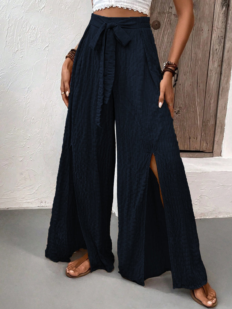 * 2 COLORS* Must Have Tied Slit Wide Leg Pants