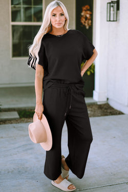 *4 COLORS* Texture Short Sleeve Top and Pants Set