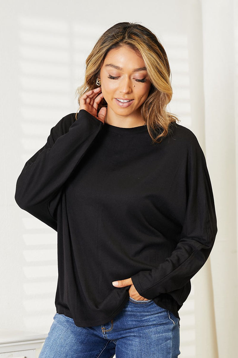 2 COLORS  Double Take Seam Detail Round Neck Long Sleeve Top