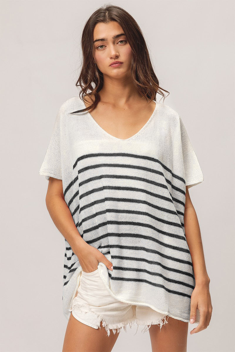 Sailing Away Striped Short Sleeve Top