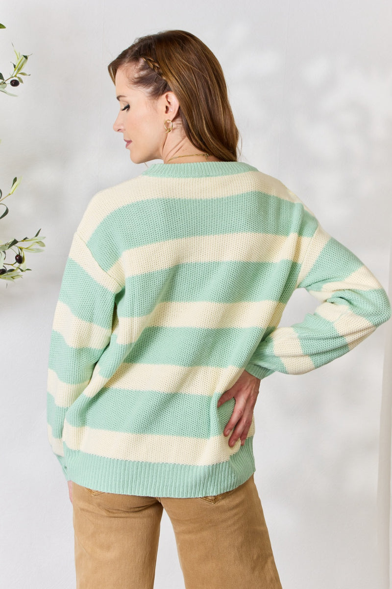 Sew In Love  Contrast Striped Round Neck Sweater