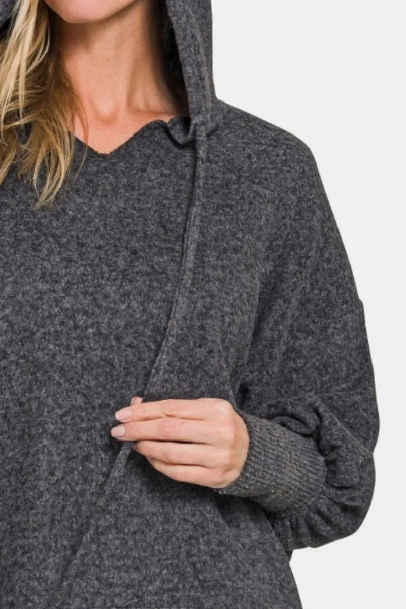 Zenana Brushed Hacci Drop Shoulder Cropped Hoodie – Wild At