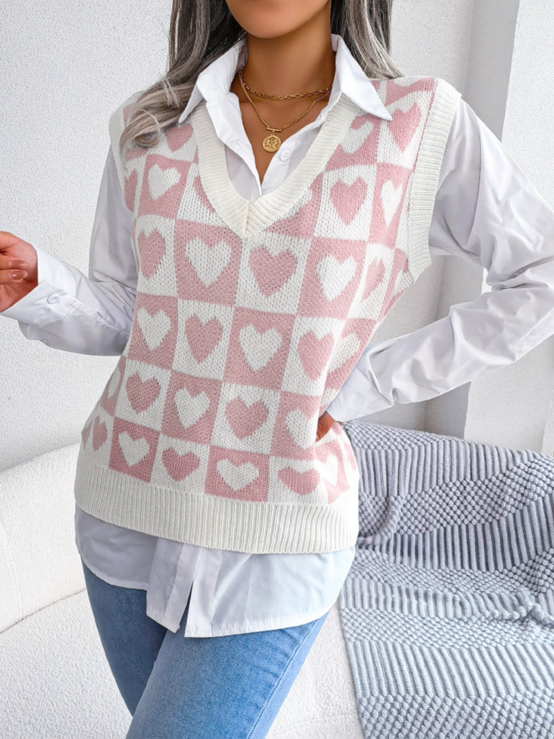 3 COLORS - Heart V-Neck Sweater Vest