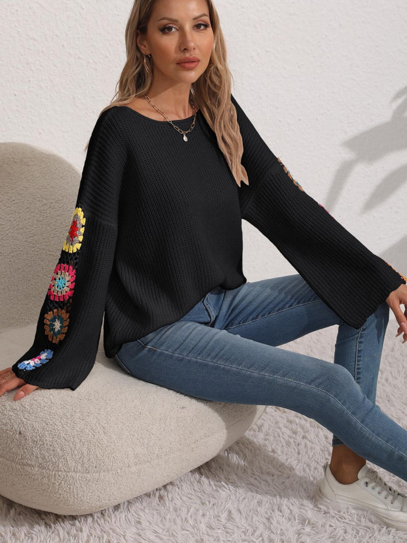 3 COLORS Crochet Flower Long Sleeve Sweater