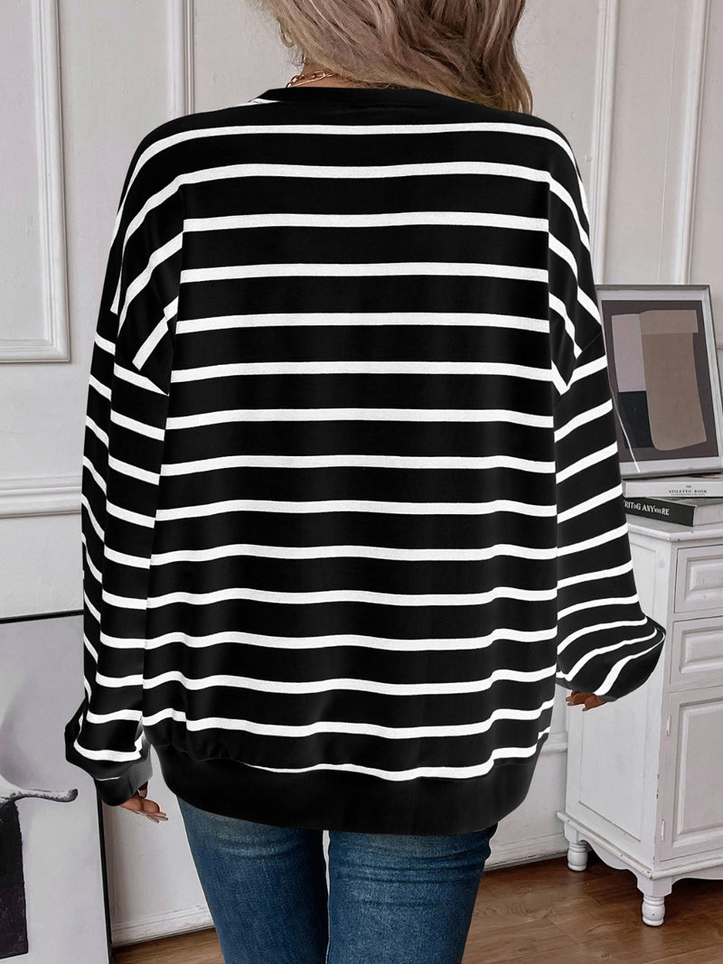 *4 COLORS* Striped Round Neck Long Sleeve Sweatshirt