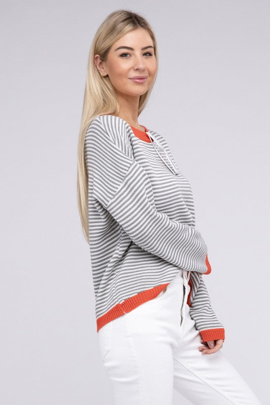 Contrast Trimmed Striped Pullover Knit