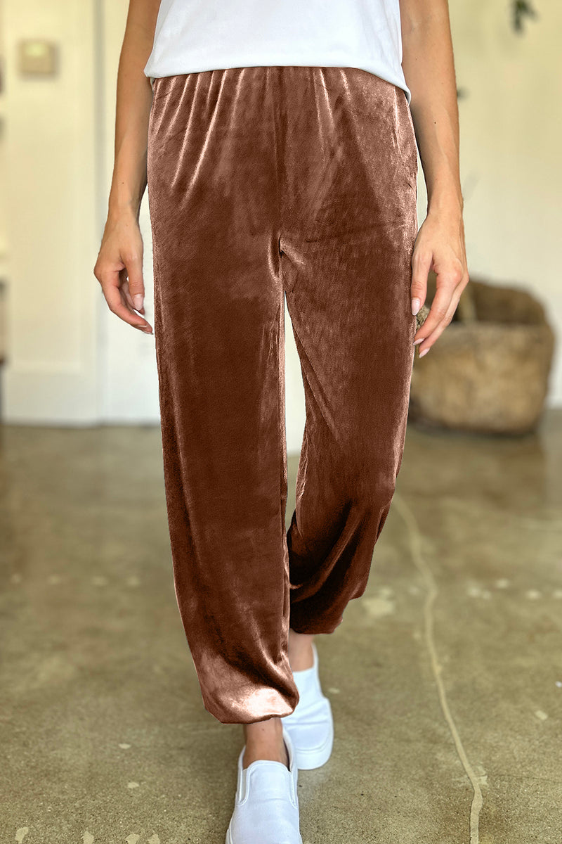 9 COLORS Velvet Pocketed Elastic Waist Joggers