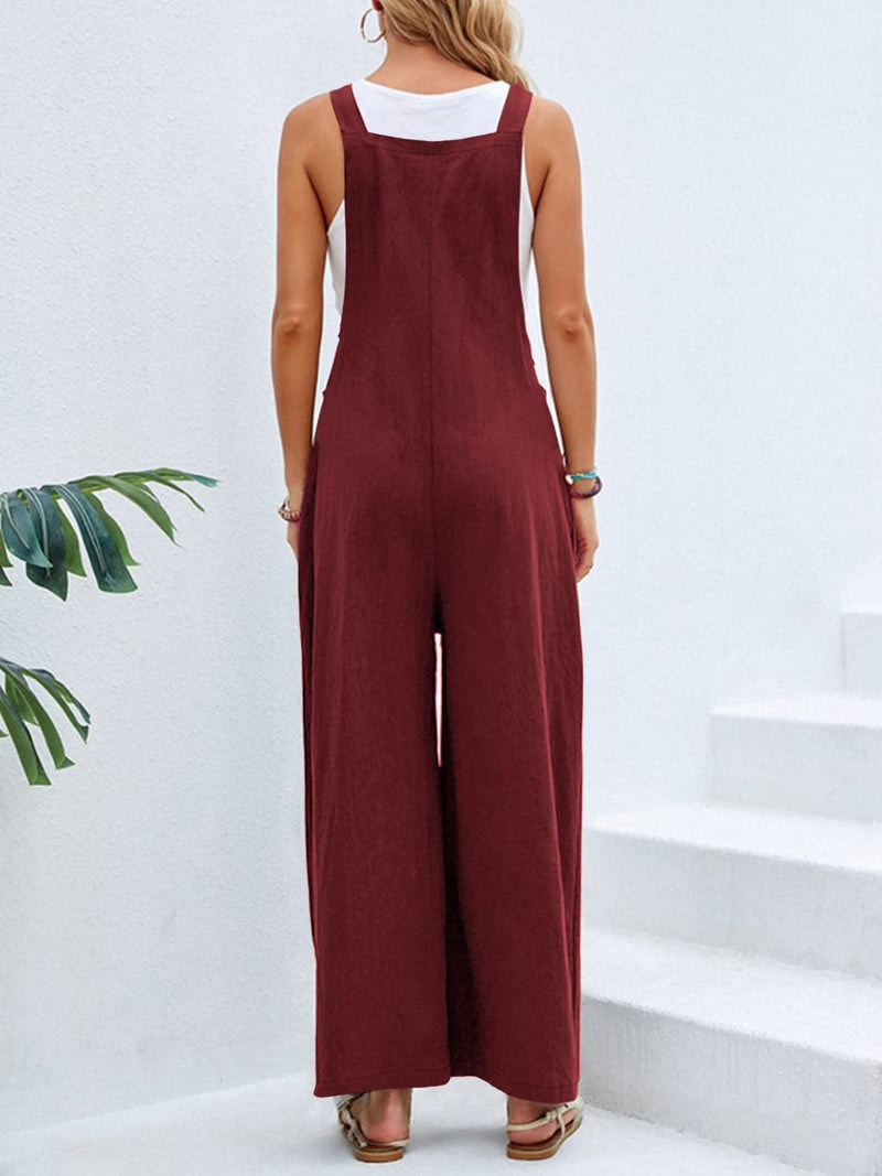 7 COLORS Square Neck Wide Strap Overalls