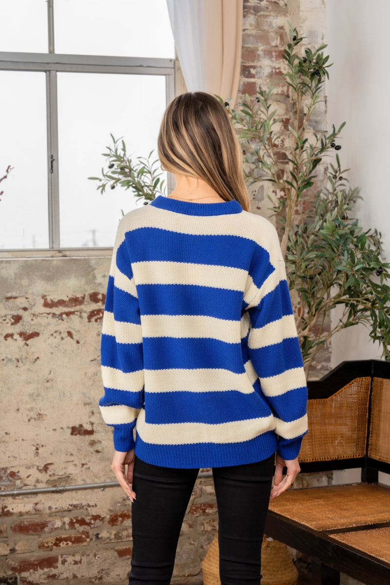 So In Love  Contrast Striped Round Neck Sweater