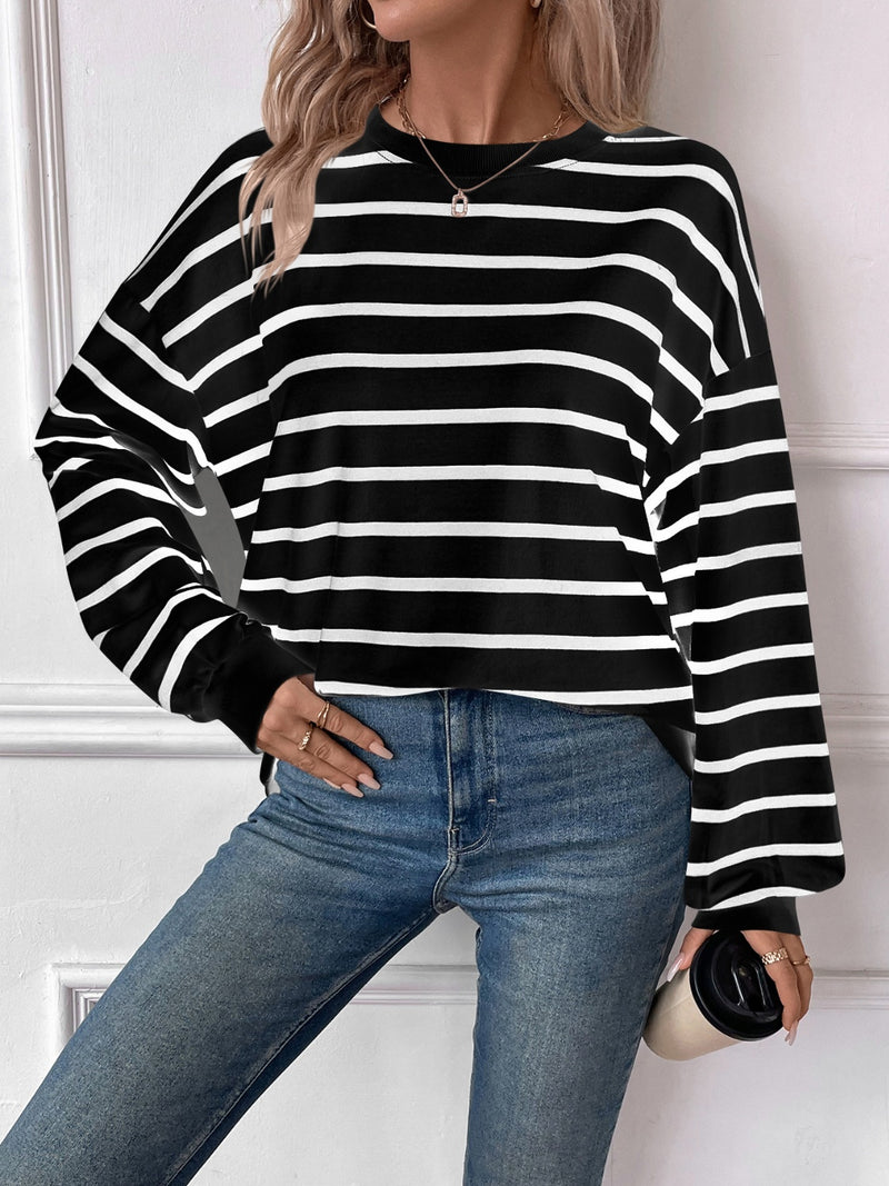 *4 COLORS* Striped Round Neck Long Sleeve Sweatshirt