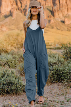 *6 COLORS*  V-Neck Sleeveless Jumpsuit with Pockets