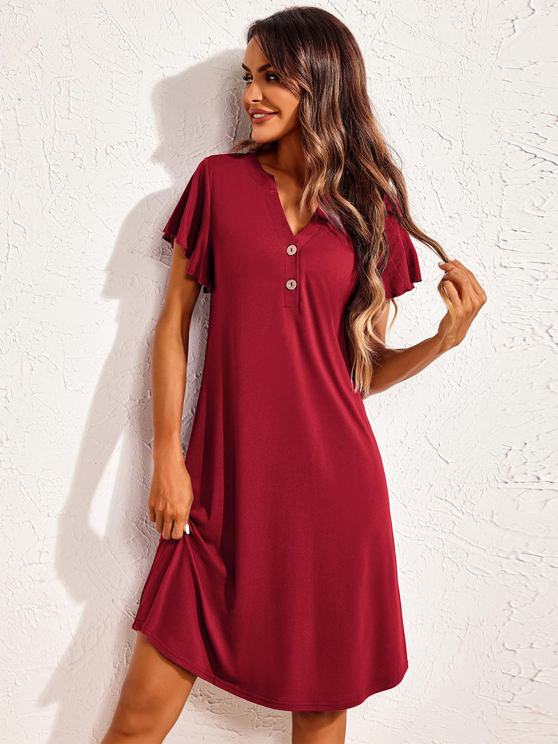 Grab n' Go Notched Short Sleeve Lounge Dress