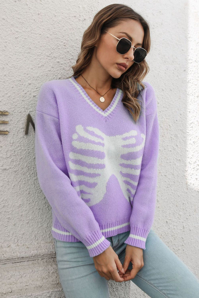 2 COLORS - Skeleton Pullover Sweater