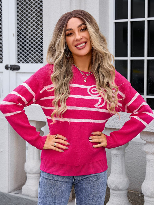 4 COLORS  Striped Round Neck Long Sleeve Sweater