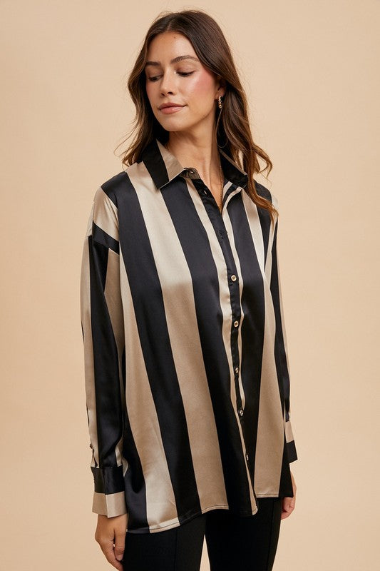 Striped Dropped Shoulder Button Up Shirt