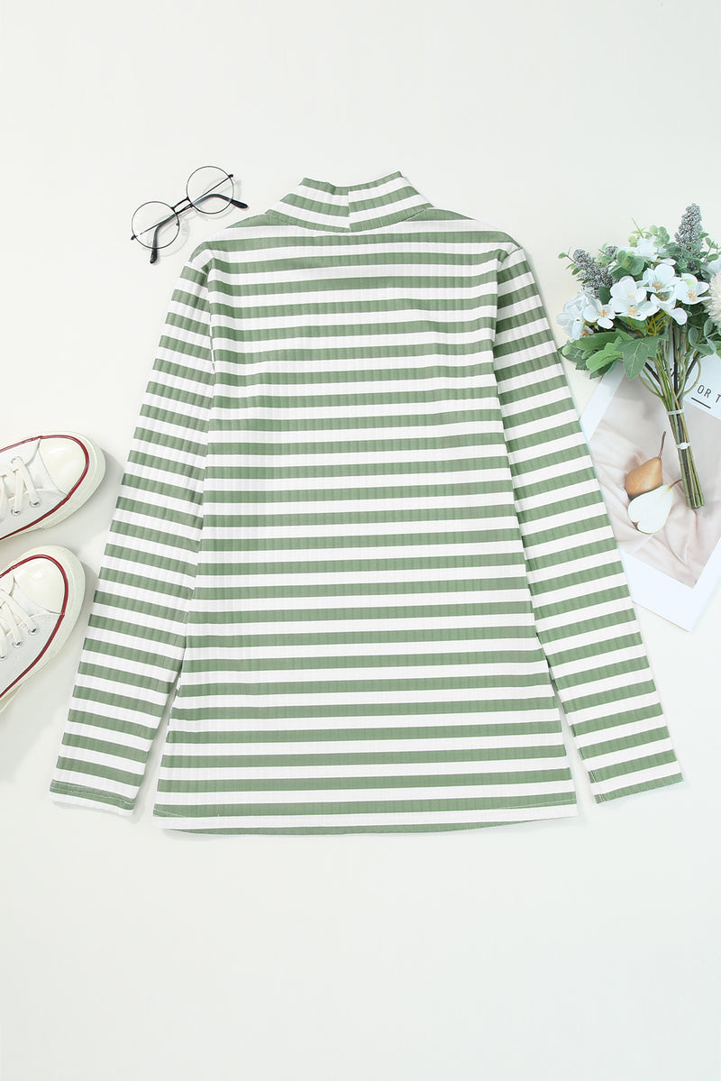 6 COLORS - Fall Back Striped Mock Neck Long Sleeve Top