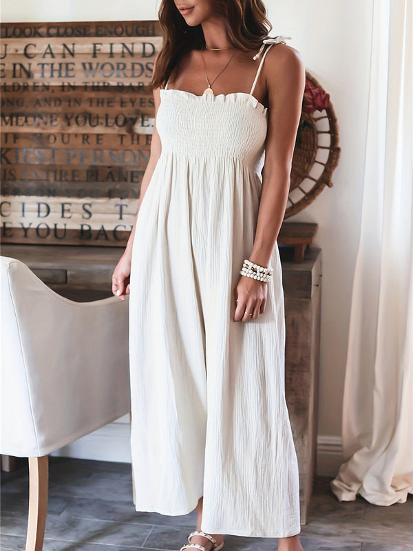 *4 COLORS* Summer Smocked Spaghetti Strap Wide Leg Jumpsuit