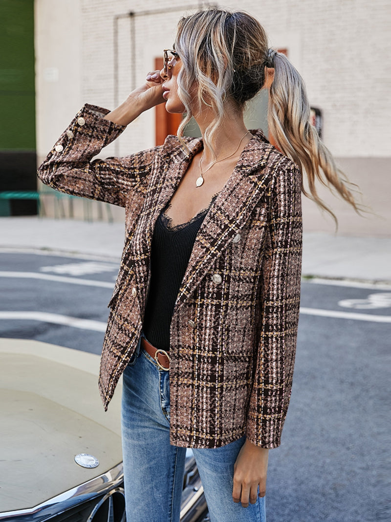 In Session Plaid Lapel Collar Blazer