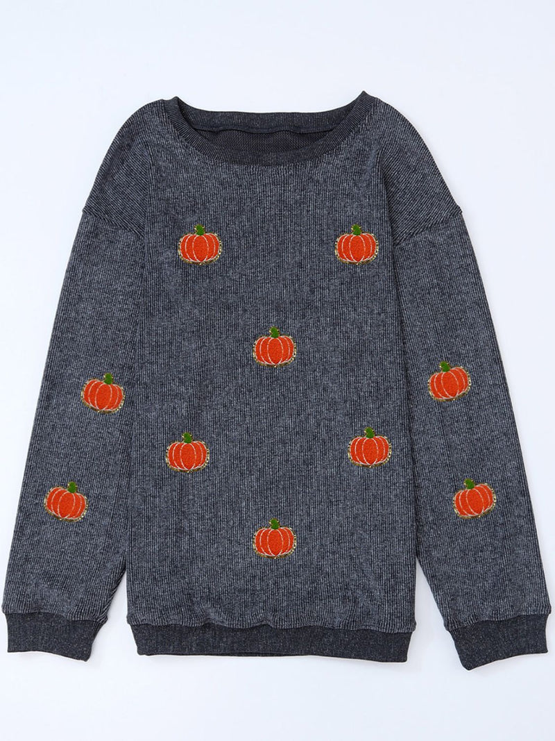 2 COLORS - Pumpkin Round Neck Long Sleeve Sweatshirt