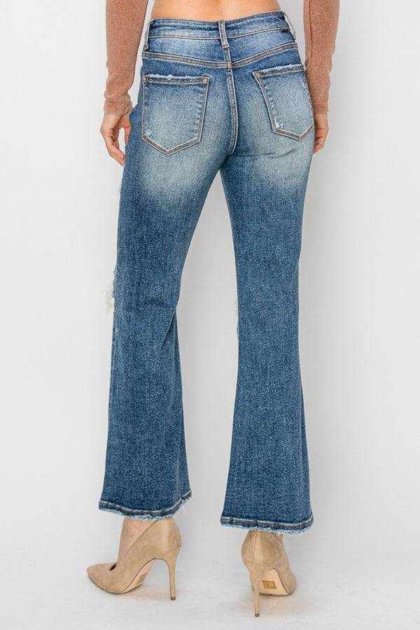 Risen High Rise Distressed Ankle Flare Jeans